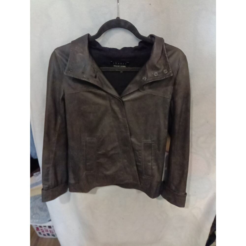 Theory Women's Moto Jacket 100% Lamb Leather, Petite XS